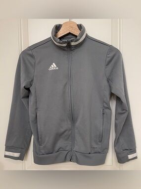 adidas Kids Gray Zip-Front Athletic Jacket with White Logo